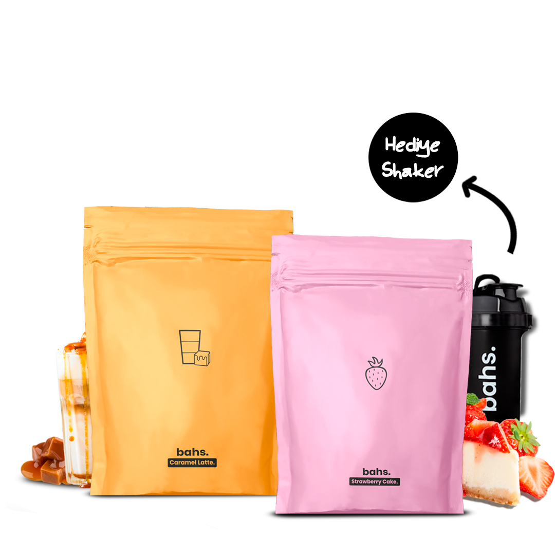 Öğün Tozu (20 öğün)| 1 Strawberry Cake 1 Caramel Latte | x1 Shaker HEDİYE