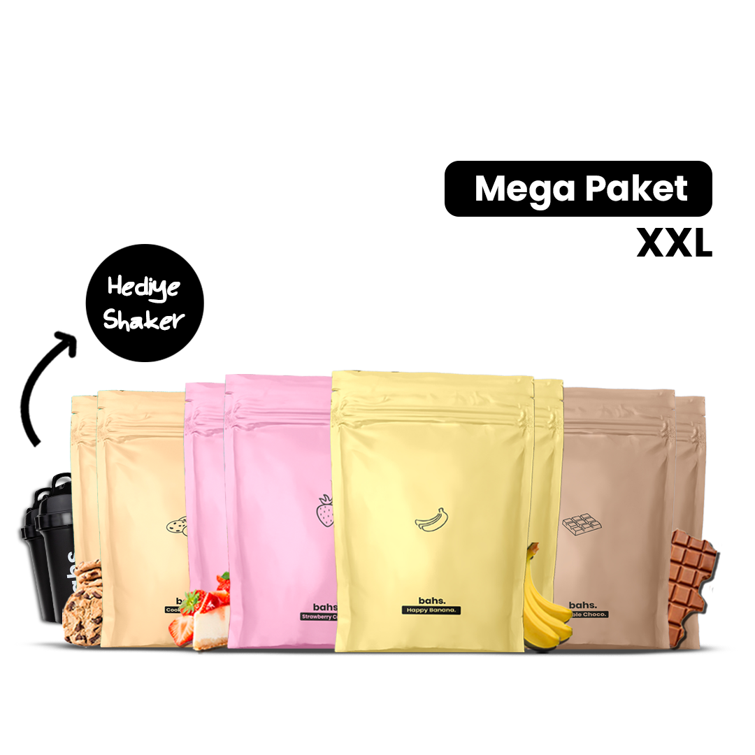 Mega Paket XXL | x8 Öğün Tozu (x2 Kurabiye, x2 Çilek, x2 Muz, x2 Çikolata) | 2 Shaker HEDİYE