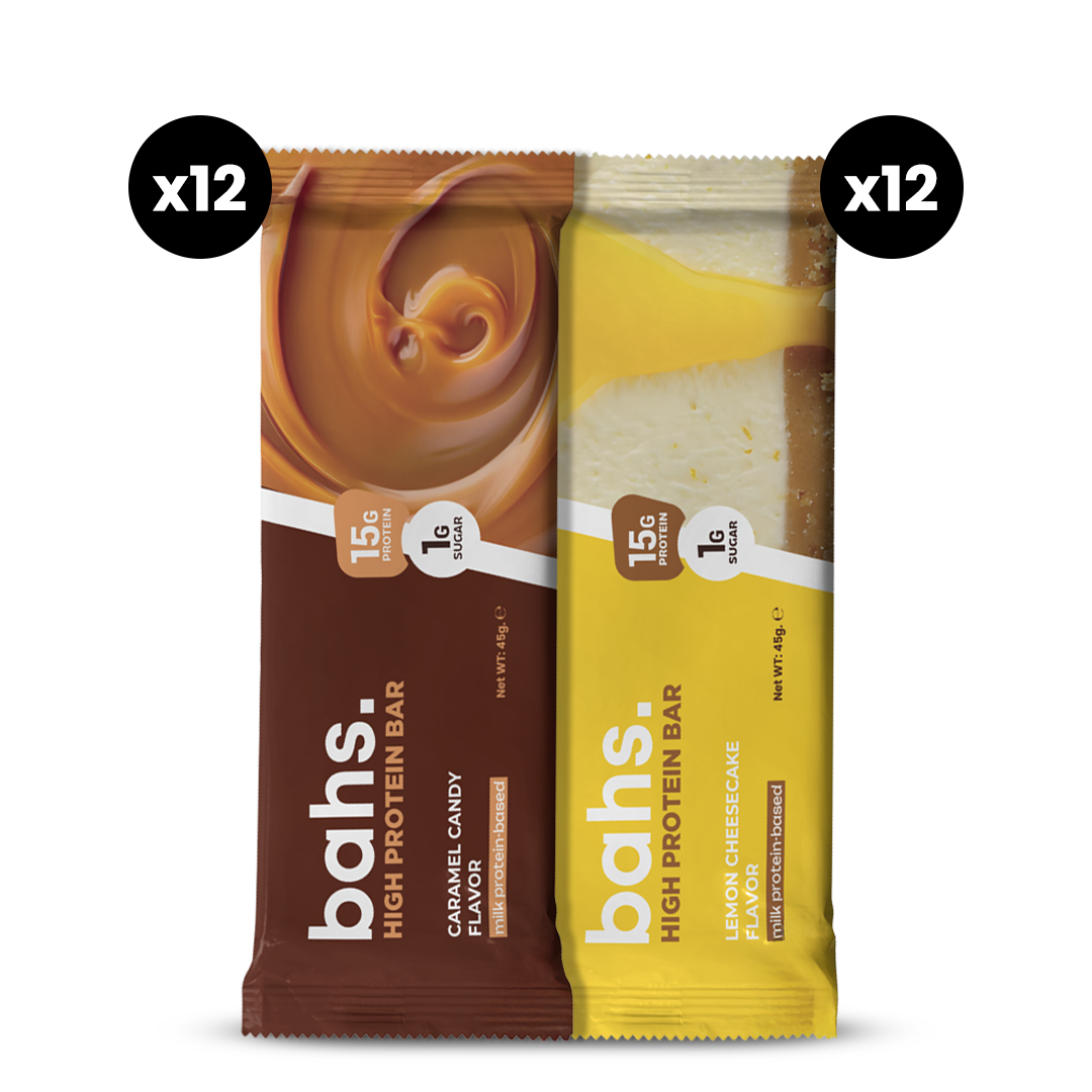 Whey Protein Bar | x12 Caramel Candy x12 Lemon Cheesecake
